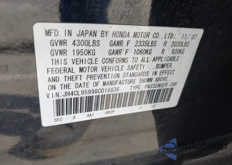 2008 Acura Tsx from USA, damaged, VIN JH4CL95998C016836